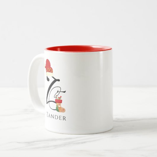 Initiaal Z Naam Elegant Script Modern Christmas Tweekleurige Koffiemok (Voorkant links)