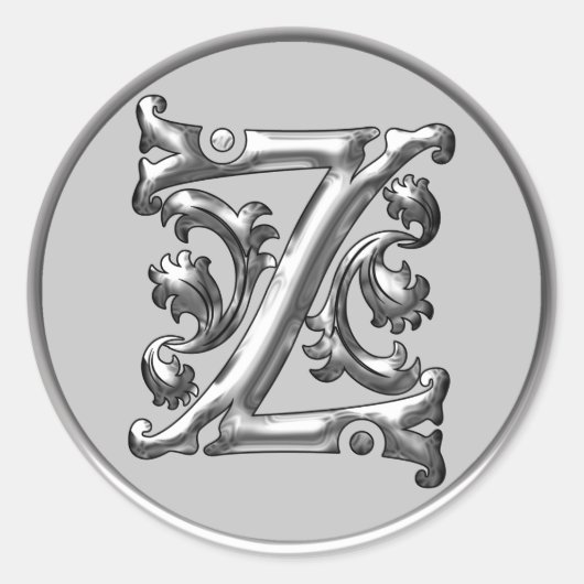 Initiaal Z Ronde Sticker in zilver (Voorkant)