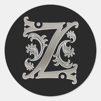Initiaal Z Ronde Sticker in zilver