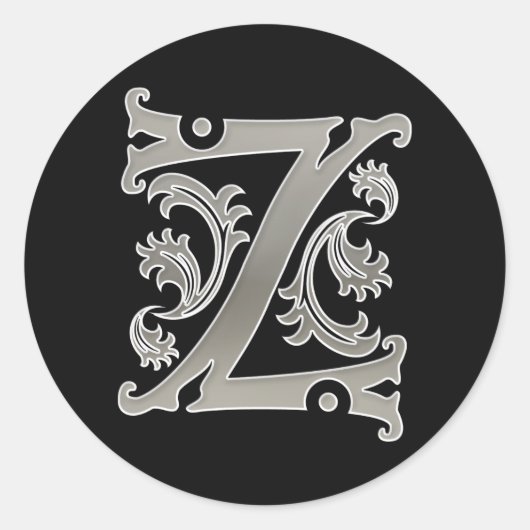 Initiaal Z Ronde Sticker in zilver (Voorkant)