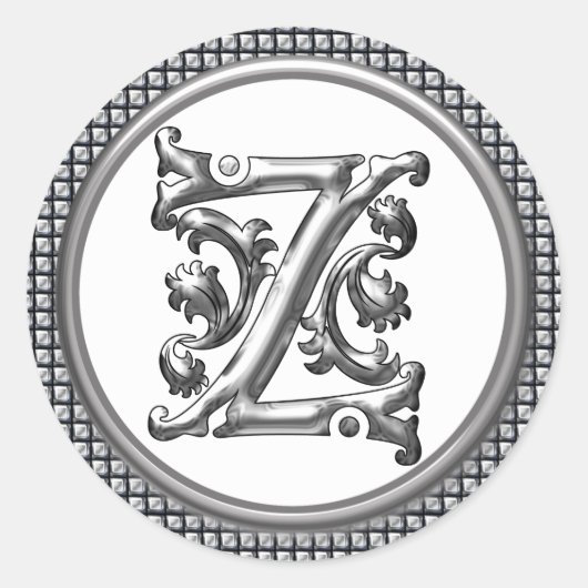 Initiaal Z Ronde Sticker in Zilver (Voorkant)