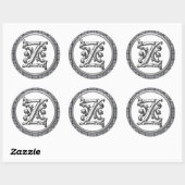 Initiaal Z Ronde Sticker in Zilver (Vel)