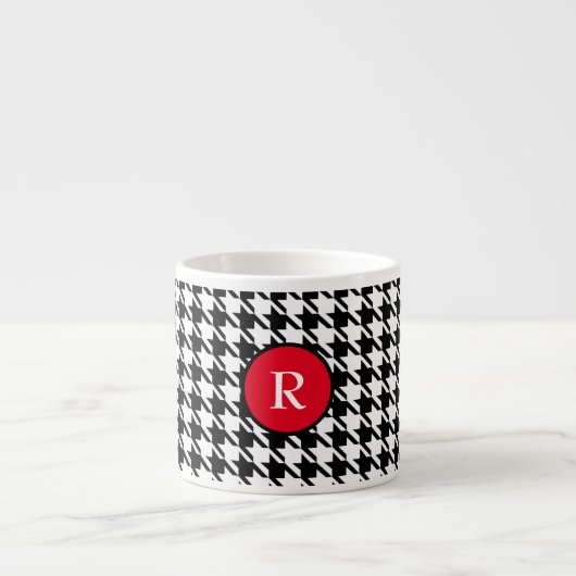 Initiaal, Zwart & Wit Houndstooth Patroon 6oz Espresso Kop (Voorkant)