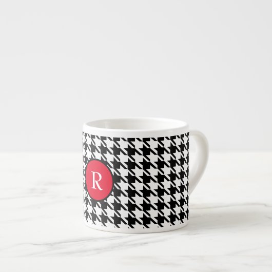 Initiaal, Zwart & Wit Houndstooth Patroon 6oz Espresso Kop (Voorkant rechts)