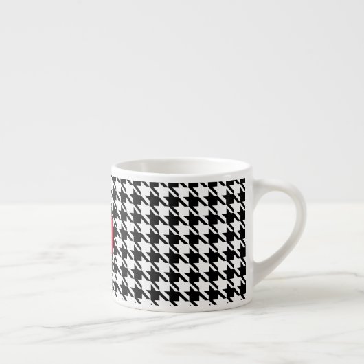 Initiaal, Zwart & Wit Houndstooth Patroon 6oz Espresso Kop (Rechts)