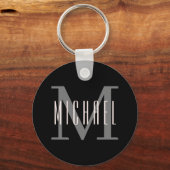 Initiaal zwart-wit zwart-wit zwart-wit & voornaam sleutelhanger (Voorkant)