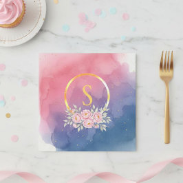 Initial Birthday Napkins Pink Watercolor Ombre  Servet