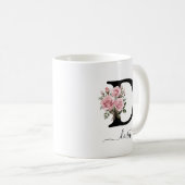 Initial D Roze Rozen Bloem Bloemen Monogram Naam Koffiemok (Voorkant rechts)
