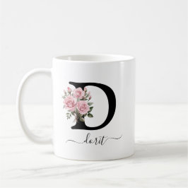 Initial D Roze Rozen Bloem Bloemen Monogram Naam Koffiemok