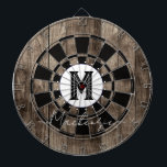 Initial Family Name Monogram Dart Board Dartbord<br><div class="desc">Faux wooden background with monogram and family name in center of the board. Other colors available in the shop.</div>