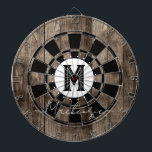 Initial Family Name Monogram Dart Board Dartbord<br><div class="desc">Faux wooden background with monogram and family name in center of the board. Other colors available in the shop.</div>