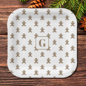 Initial, Gingerbread Man Cookie Pattern Square Papieren Bordje
