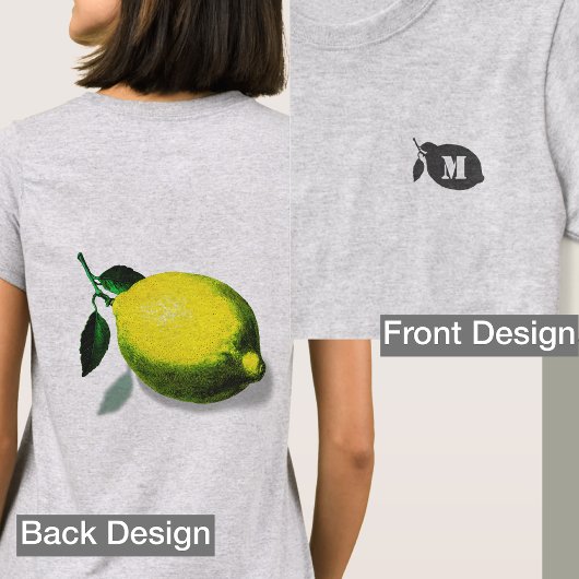 Initial Green Lemon Silhouette Front Back Print T-shirt
