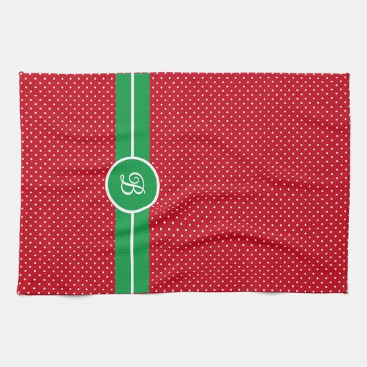 Initial, Green Red White Swiss Dot Kitchen Towel Theedoek (Horizontaal)