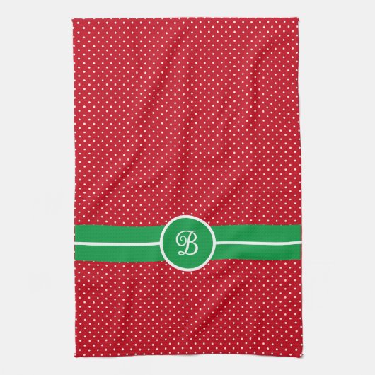 Initial, Green Red White Swiss Dot Kitchen Towel Theedoek (Verticaal)