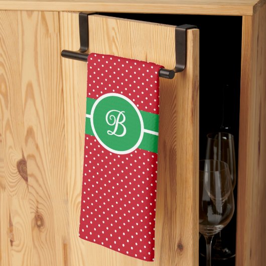 Initial, Green Red White Swiss Dot Kitchen Towel Theedoek (Derde Gevouwen)