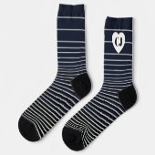 Initial Heart Stripe Crew Socks Blue White Sokken (Links)