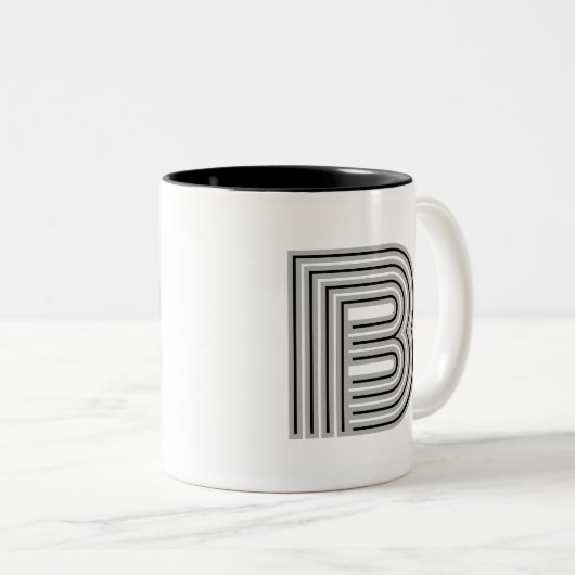 Initial Letter Monogram Black White Modern Stylish Tweekleurige Koffiemok (Voorkant rechts)