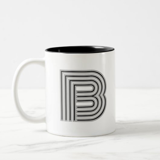 Initial Letter Monogram Black White Modern Stylish Tweekleurige Koffiemok (Links)