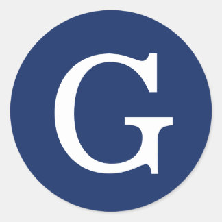 Initial Letter Monogram Blue White Plain Simple Ronde Sticker