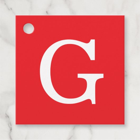 Initial Letter Monogram Red White Plain Simple Bedankjes Labels (Voorkant)