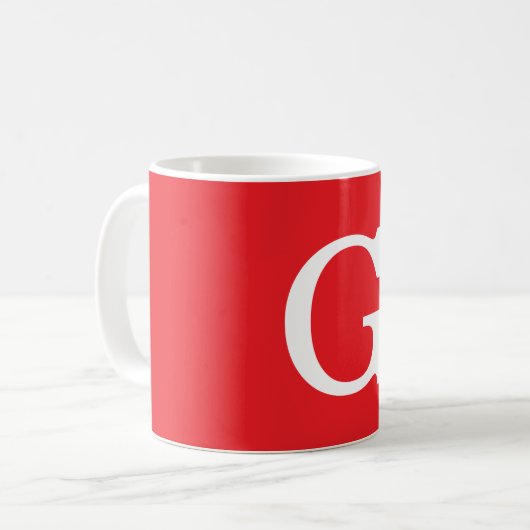 Initial Letter Monogram Red White Plain Simple Koffiemok (Voorkant links)