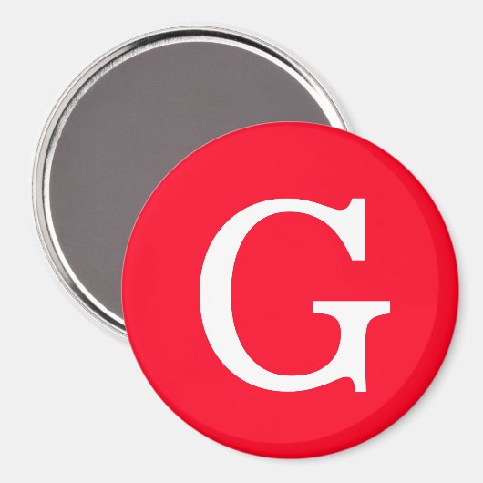 Initial Letter Monogram Red White Plain Simple Magneet (Voorkant / Achterkant)