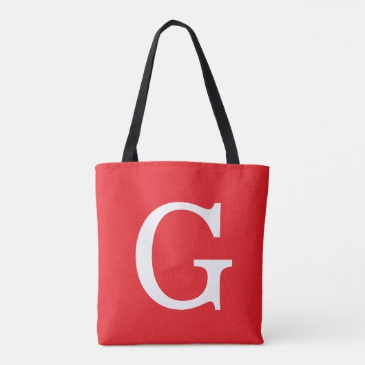 Initial Letter Monogram Red White Plain Simple Tote Bag (Achterkant)
