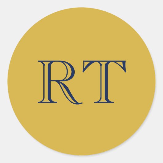 Initial Letters Monogram Gold & Blue Plain Simple Ronde Sticker (Voorkant)
