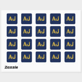 Initial Letters Monogram Gold & Blue Plain Simple Vierkante Sticker (Vel)