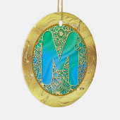  Initial Monogram M Christmas - Gold, Teal & Blue Keramisch Ornament (Rechts)