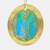  Initial Monogram M Christmas - Gold, Teal & Blue Keramisch Ornament (Links)