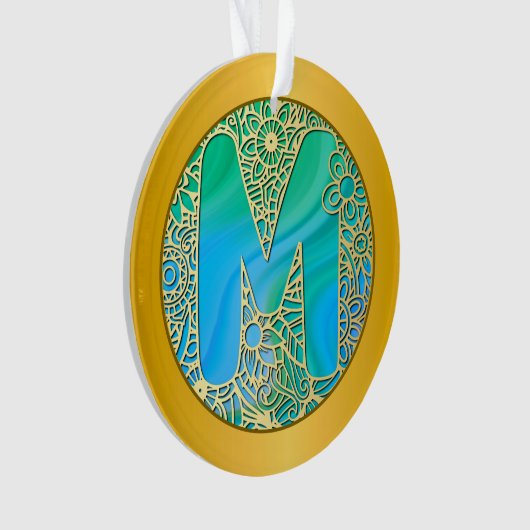  Initial Monogram M Christmas - Gold, Teal & Blue Ornament (voorkant)