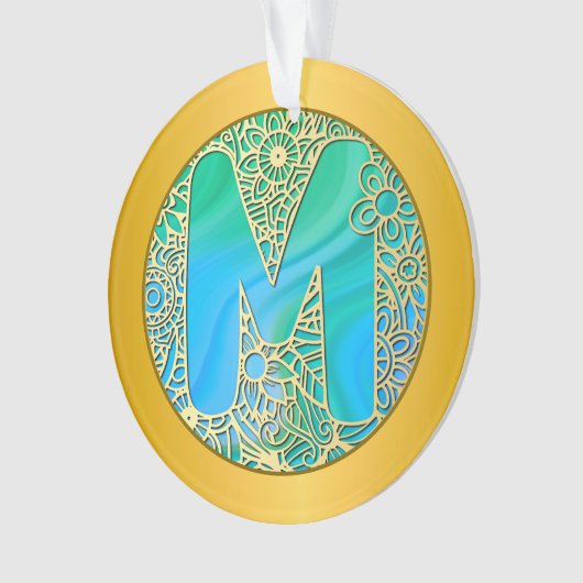 Initial Monogram M Christmas - Gold, Teal & Blue Ornament (voorkant)