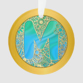 Initial Monogram M Christmas - Gold, Teal & Blue Ornament (voorkant)