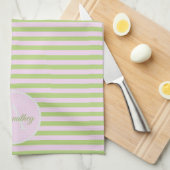 Initial Monogram & Name Pastel Pink Green Striped Theedoek (Quarter Fold)