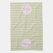 Initial Monogram & Name Pastel Pink Green Striped Theedoek (Verticaal)