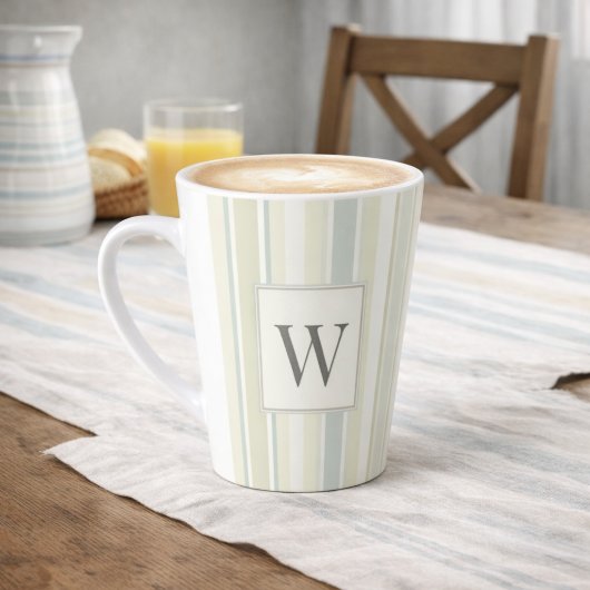 Initial Neutral Dusty Blue Stripe Rustic Farmhouse Latte Mok