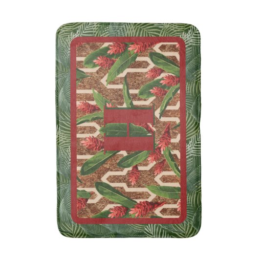 Initial on Tropical Plant Pattern Badmat (Voorkant Verticaal)