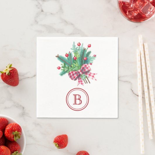 Initial, Red & Green Christmas Bouquet Party Paper Servet (Insitu)