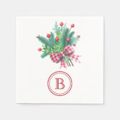 Initial, Red & Green Christmas Bouquet Party Paper Servet (Voorkant)