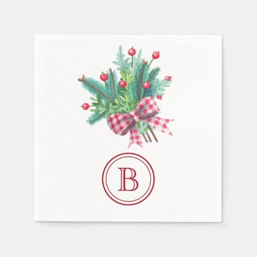 Initial, Red & Green Christmas Bouquet Party Paper Servet (Voorkant)