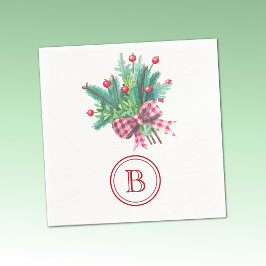 Initial, Red & Green Christmas Bouquet Party Paper Servet