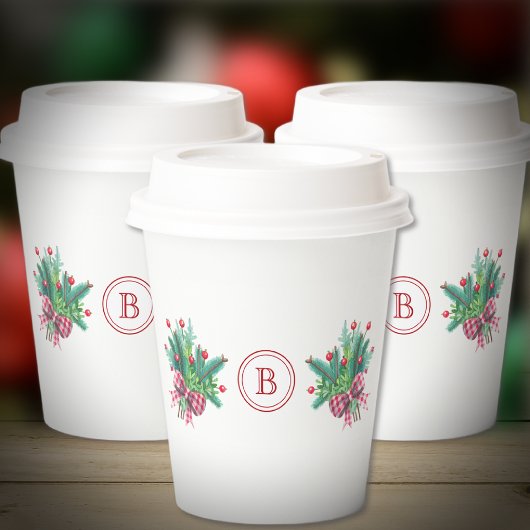 Initial, Watercolor Berries & Greenery Bouquet Papieren Bekers