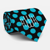 Initialen Aqua Black Polka Dots Stropdas (Opgerold)