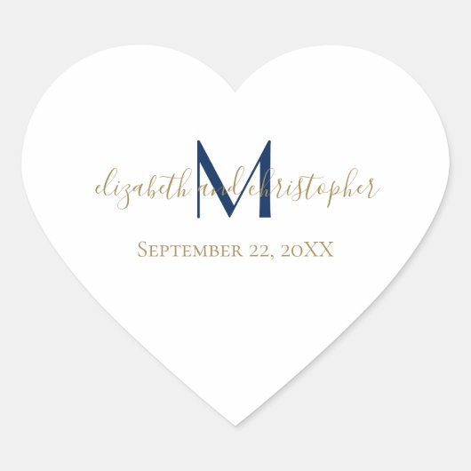 Initialen Blue Gold Wedding Hart Sticker (Voorkant)