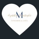 Initialen Blue Gold Wedding Hart Sticker<br><div class="desc">Monogram deze trouwbonbons met je naam,  achternaam initiaal en je trouwdatum. De monogrammen hierop zijn blauw en goud.</div>