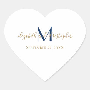 Initialen Blue Gold Wedding Hart Sticker