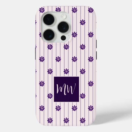 Initialen Blush & Violet Stripes Bloempatroon Case-Mate iPhone Case (Achterkant)