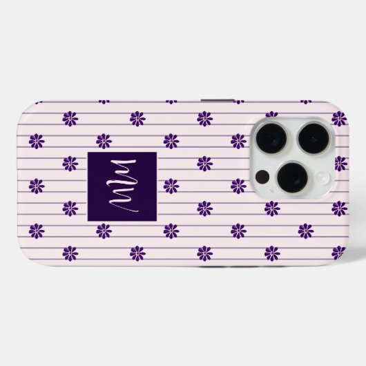 Initialen Blush & Violet Stripes Bloempatroon Case-Mate iPhone Case (Achterkant (horizontaal))